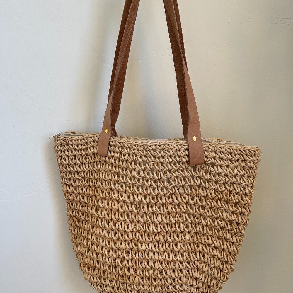 Natural Woven Points West Purse